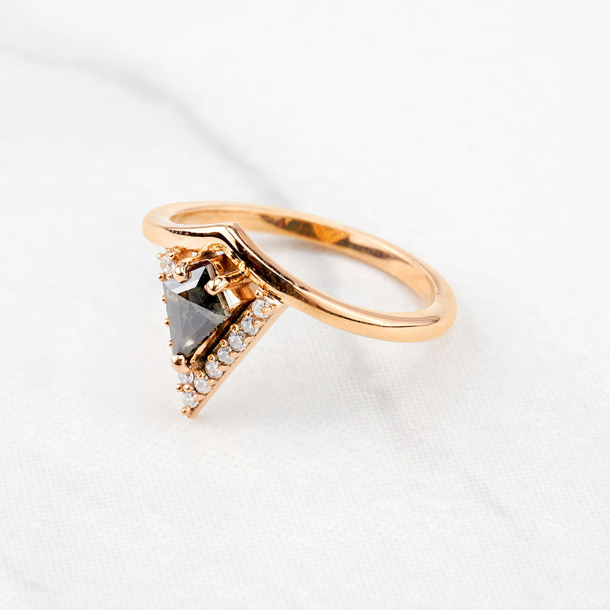 Unique Kite Cut Salt and Pepper Diamond Ring Engagement Rings