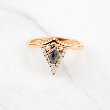 Unique Kite Cut Salt and Pepper Diamond Ring Engagement Rings