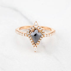 Kite Cut Black Rustic Diamond Halo Moissanite Engagement Ring