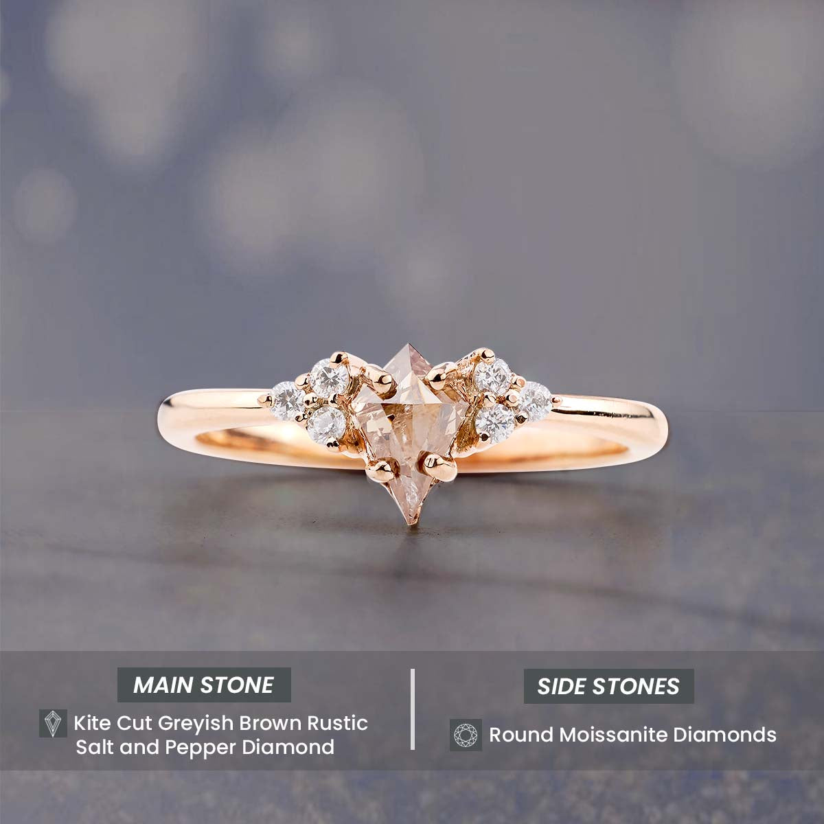 Champagne Natural Rustic Diamond Kite Cut Engagement Ring