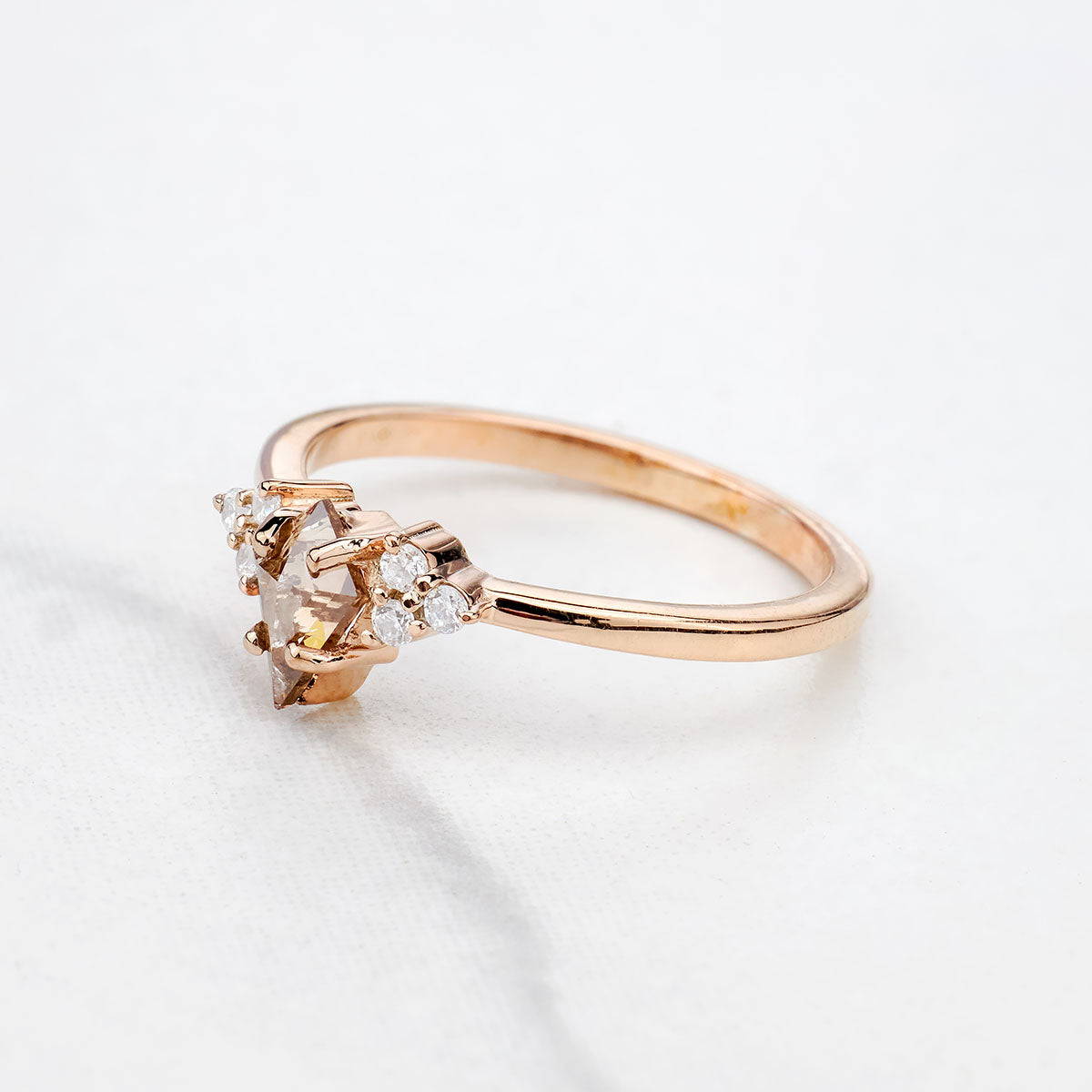 Champagne Natural Rustic Diamond Kite Cut Engagement Ring