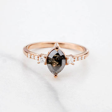 Marquise cut rustic salt and pepper natural diamond wedding ring