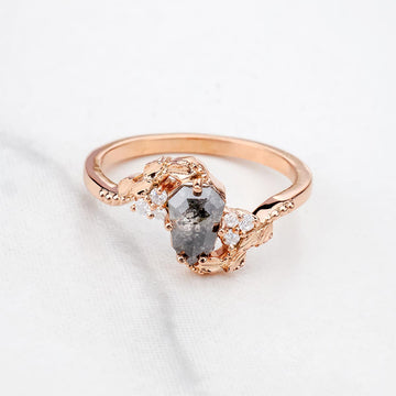 Shield Rose Cut Natural Salt and Pepper Diamond Art Deco Ring