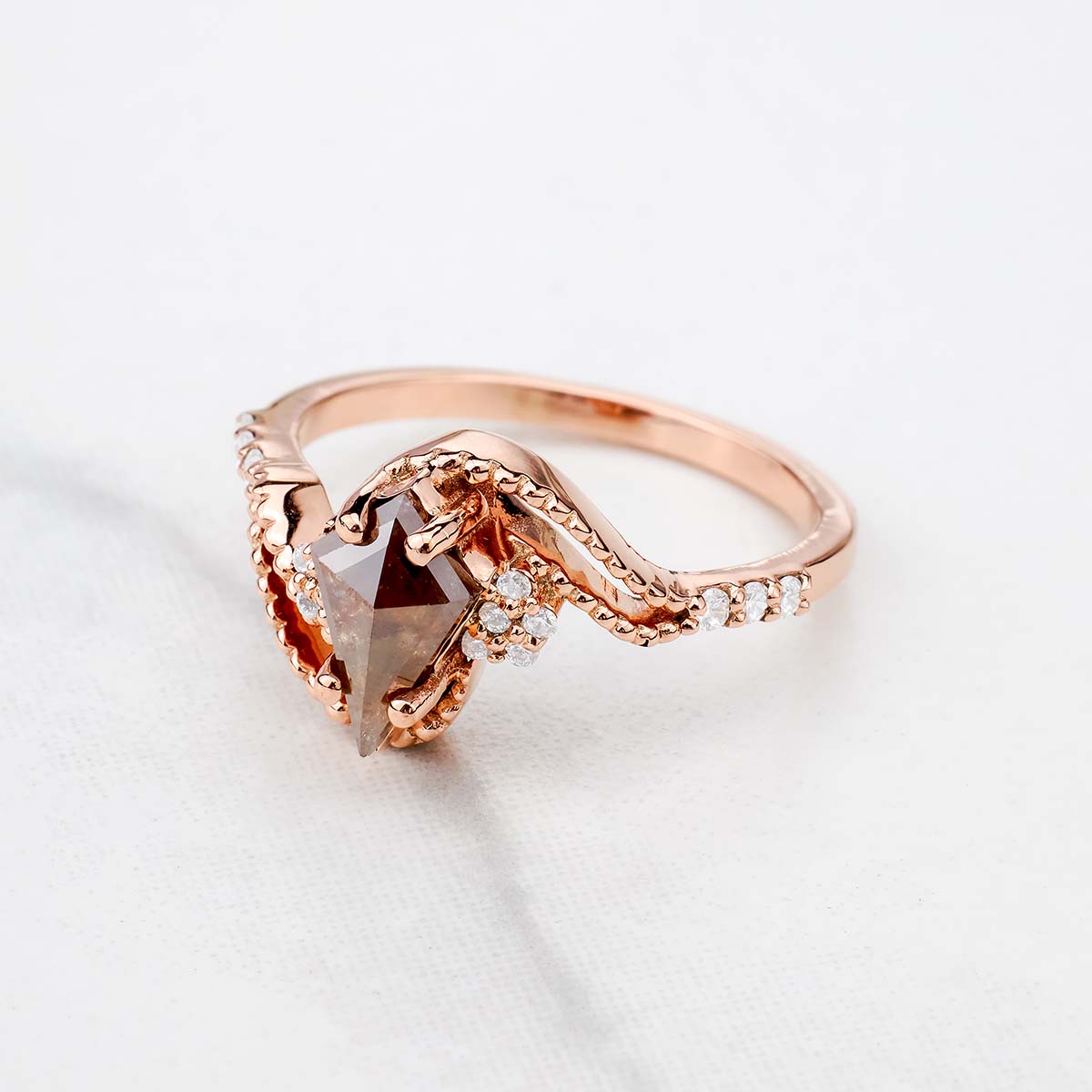 Kite Rose Cut Brown Rustic Diamond Cluster Moissanite Vintage Engagement Ring