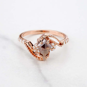 Kite Rose Cut Brown Rustic Diamond Cluster Moissanite Vintage Engagement Ring
