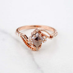 Kite Rose Cut Brown Rustic Diamond Cluster Moissanite Vintage Engagement Ring