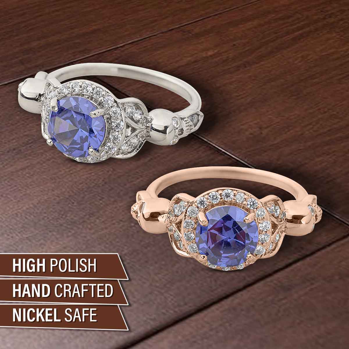 Leaf Skull Ring for Women Blue Titanic Gemstone Gothic Engagement Wedding Rings Silver gold