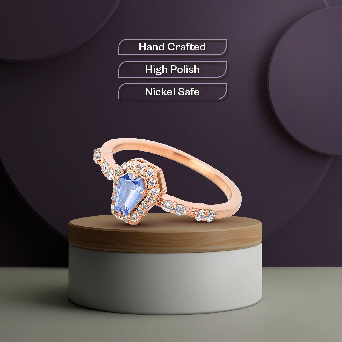 Blue Gemstone Coffin Ring Till Death Do Us Part Halo Engagement Ring Rose Gold