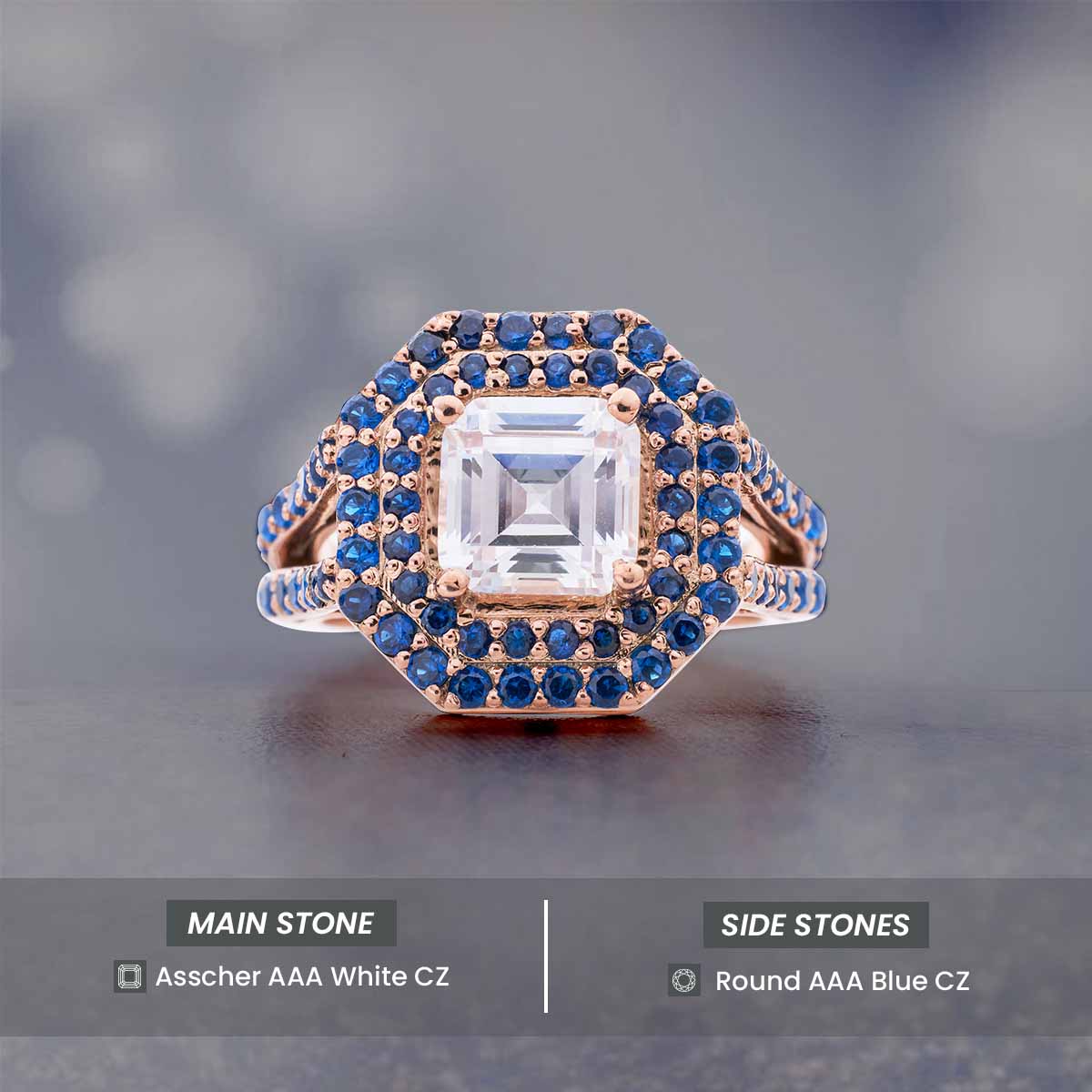Double Halo Cocktail Ring Asscher Cut Diamond Engagement Ring