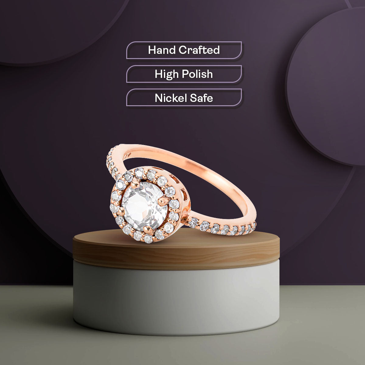 Classic Halo Engagement Rings Rose Gold Moissanite Diamond Anniversary Ring Gift