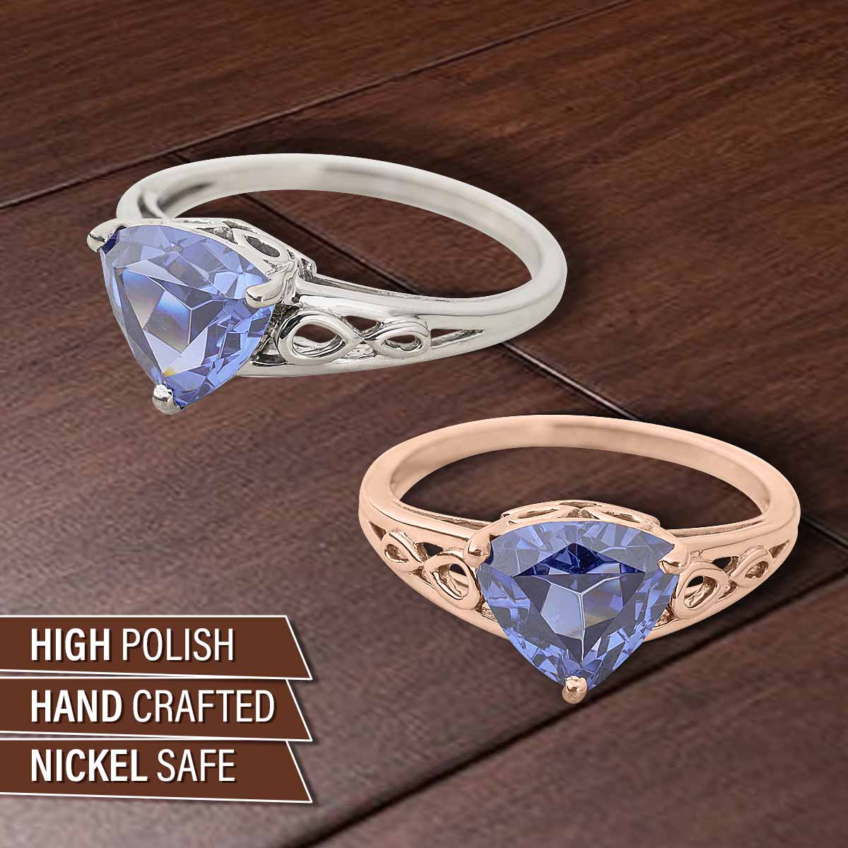 Trillion Cut Engagement Ring Blue Titanic Gemstone Cathedral