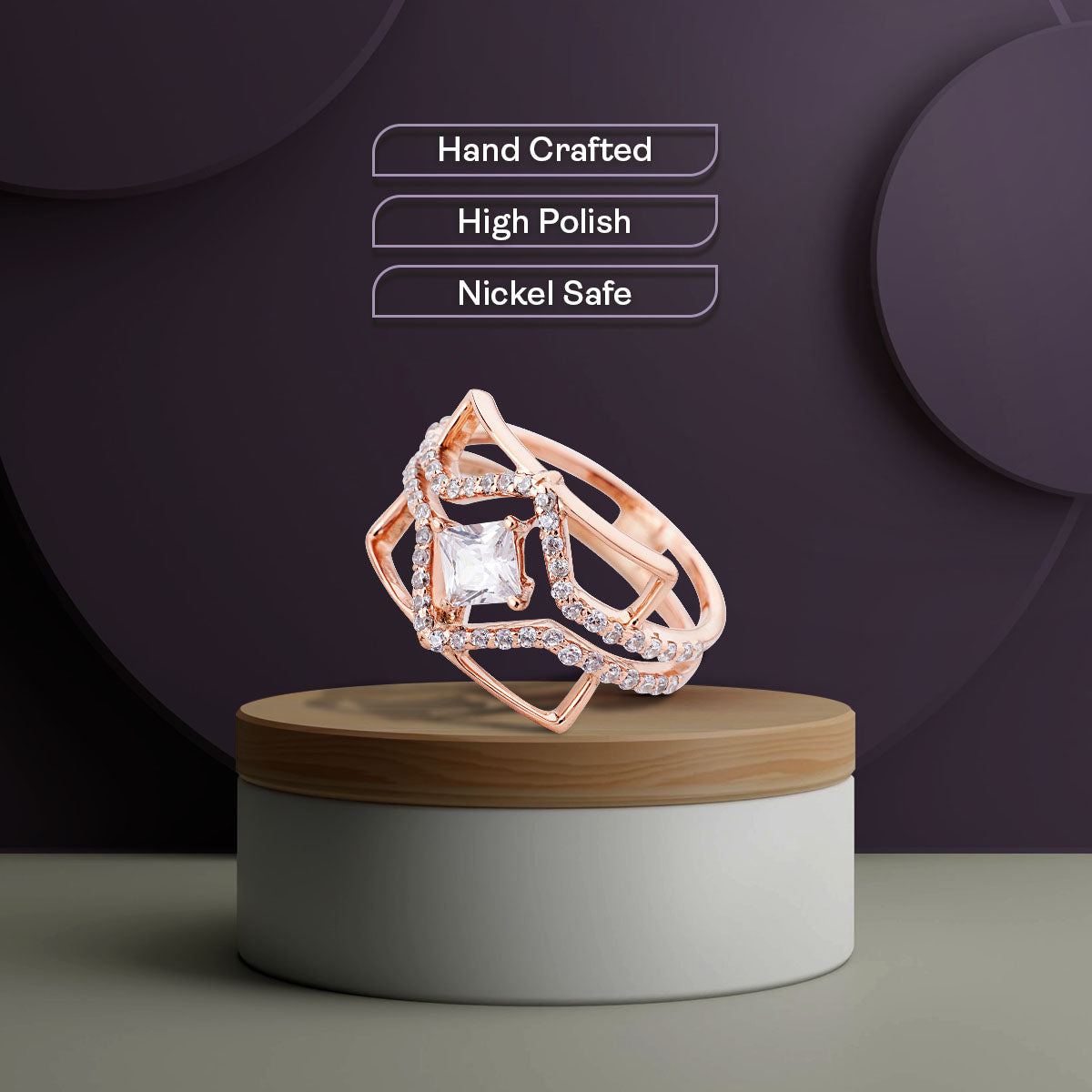 Princess Diamond Statement Ring Fancy Engagement Rings Rose Gold