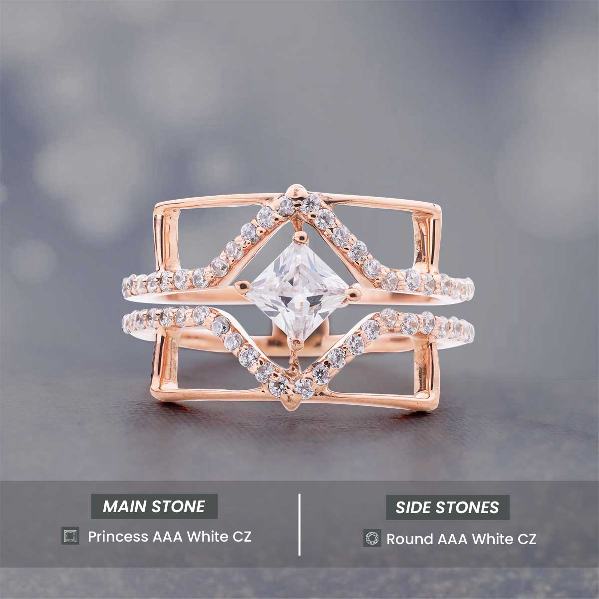 Princess Diamond Statement Ring Fancy Engagement Rings Rose Gold