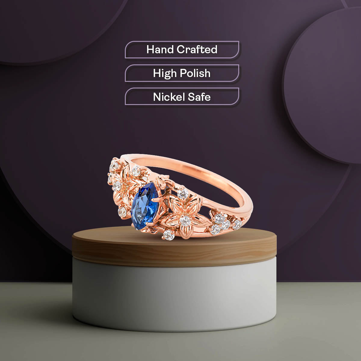 Art Nouveau Sapphire Ring Rose Gold Flower Engagement Ring Art Deco