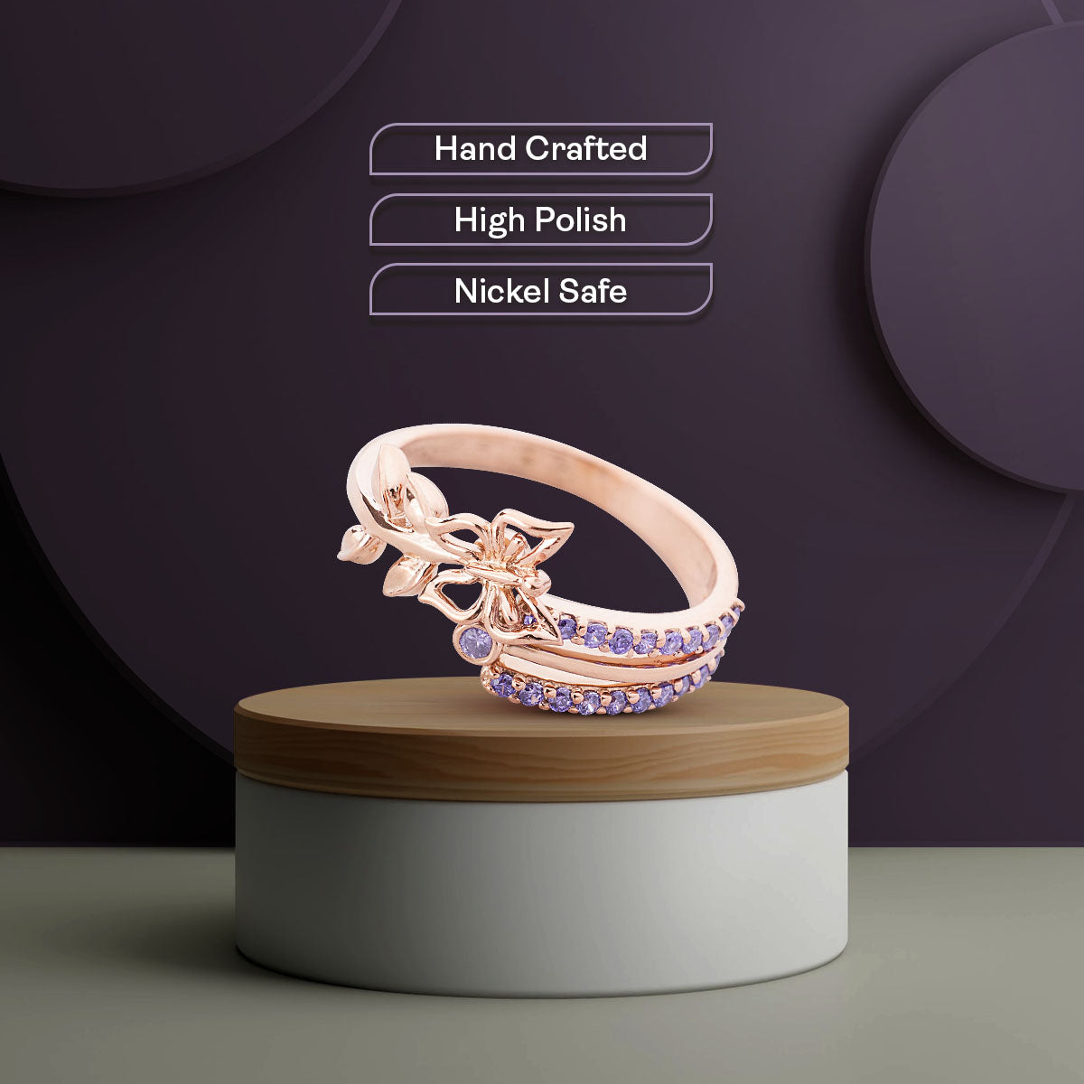 Butterfly Ring Purple Natural Amethyst Rose Gold Engagement Rings Nature Inspired Jewelry