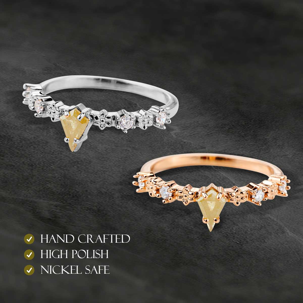 Kite Cut Pale Yellow Natural Rustic Diamond Engagement Ring