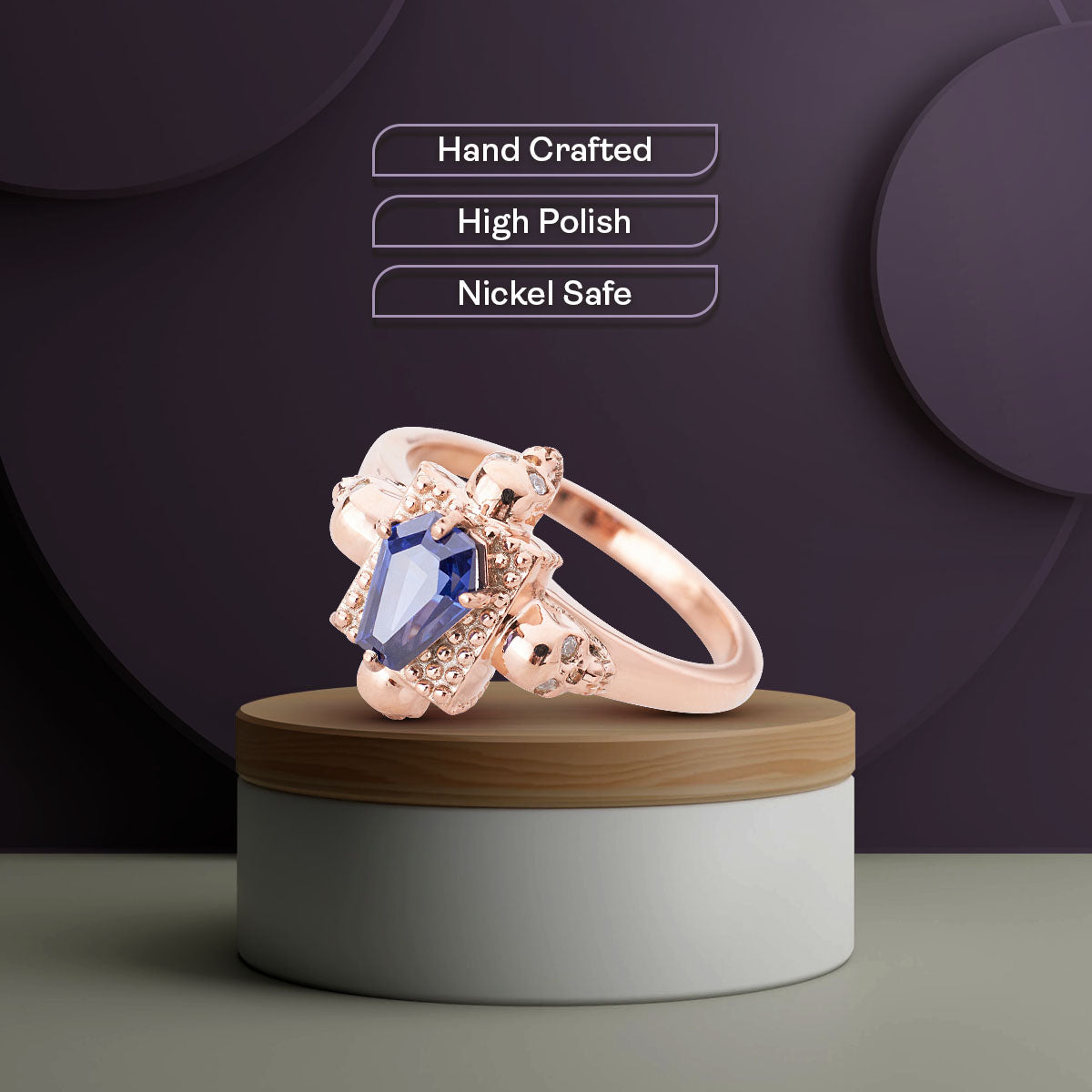 Skull Coffin Ring for Women Rose Gold Gothic Engagement Rings Blue Gemstone