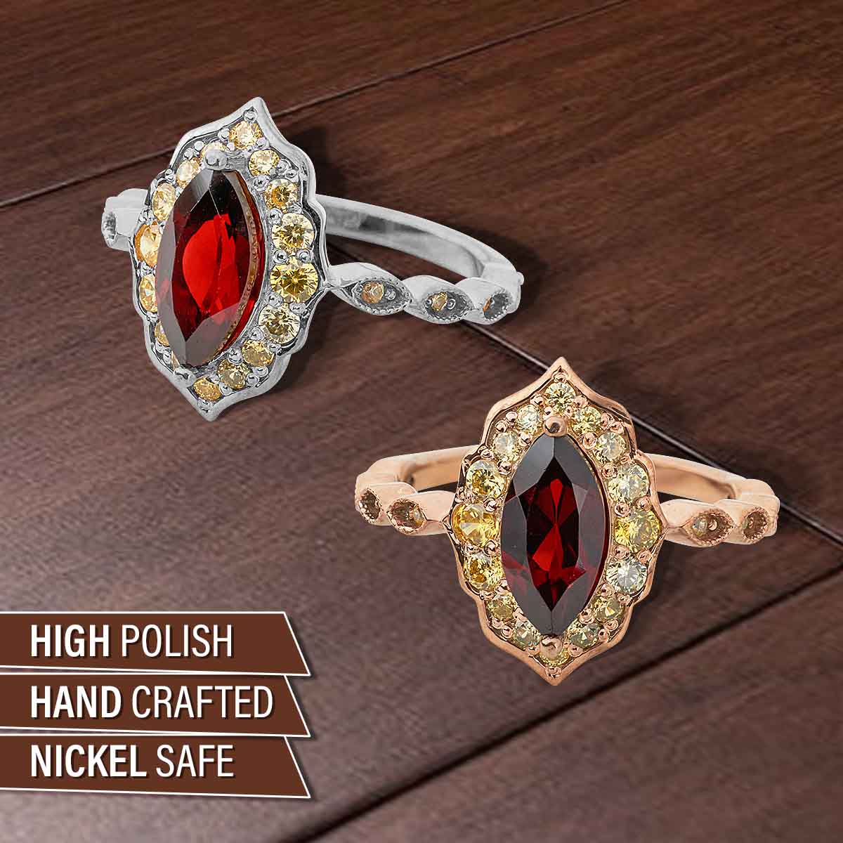 Antique Vintage Engagement Ring Marquise Cut Red Natural Garnet Ring Rose Gold