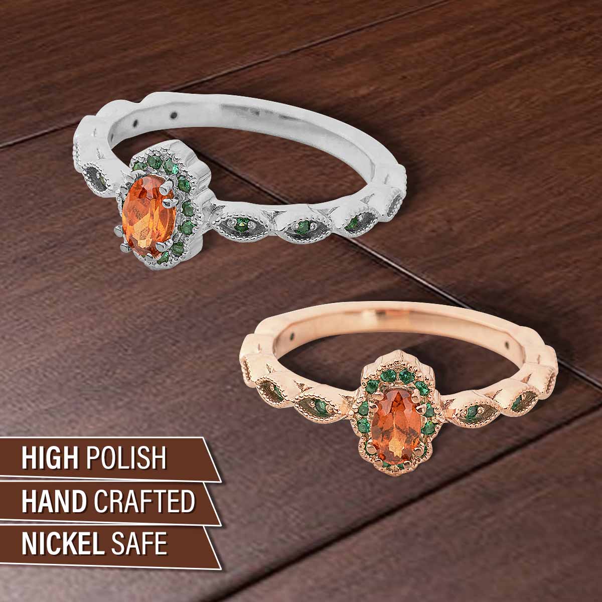 Oval Natural Hessonite Ring Milgrain Vintage Engagement Rings