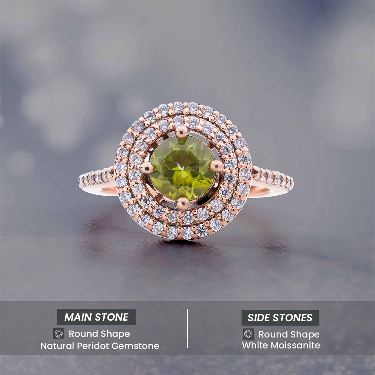 Double Halo Statement Ring Cocktail Party Peridot Engagement Rings Rose Gold