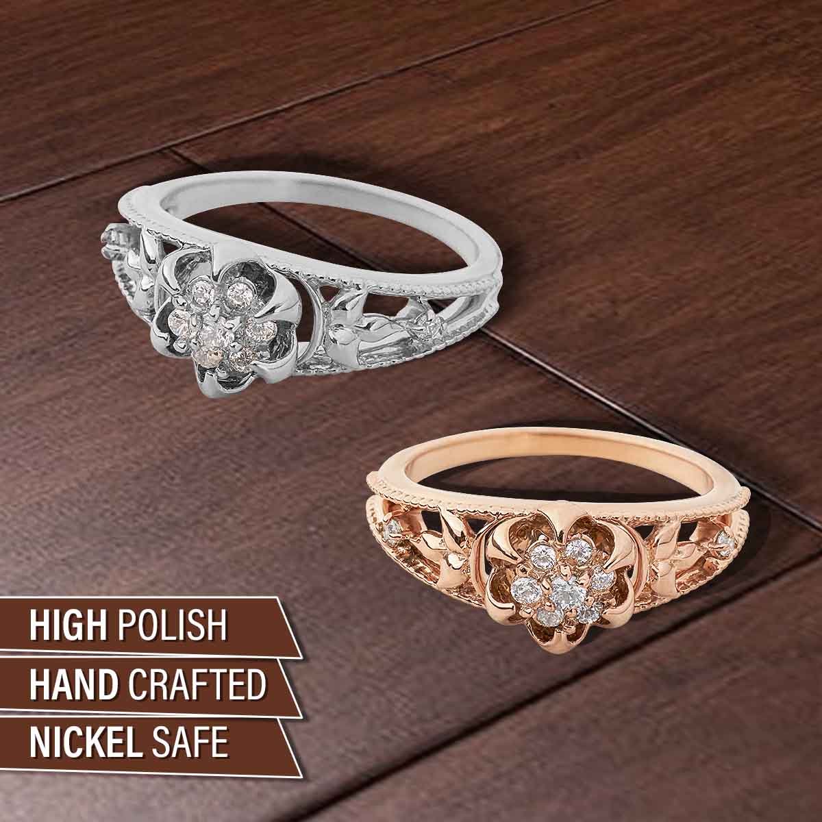Cluster Moissanite Diamond Blossom Flower Engagement Ring Floral Art Deco Vintage Rose Gold