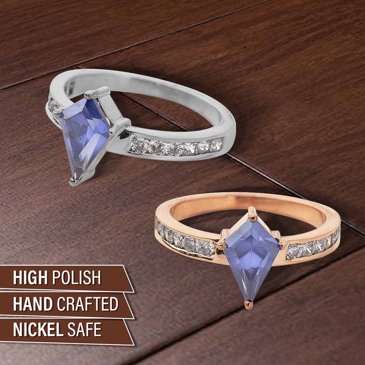 Kite Cut Blue Titanic Gemstone and Moissanite Ring Statement Engagement Rings Rose Gold