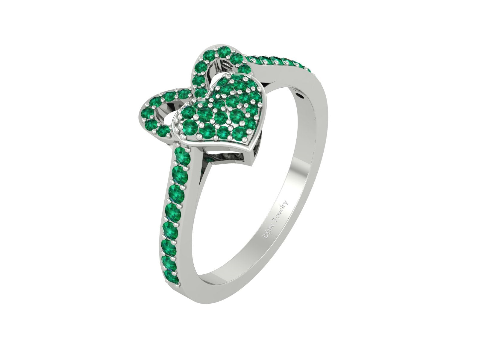 GREEN CZ DOUBLE HEART RING