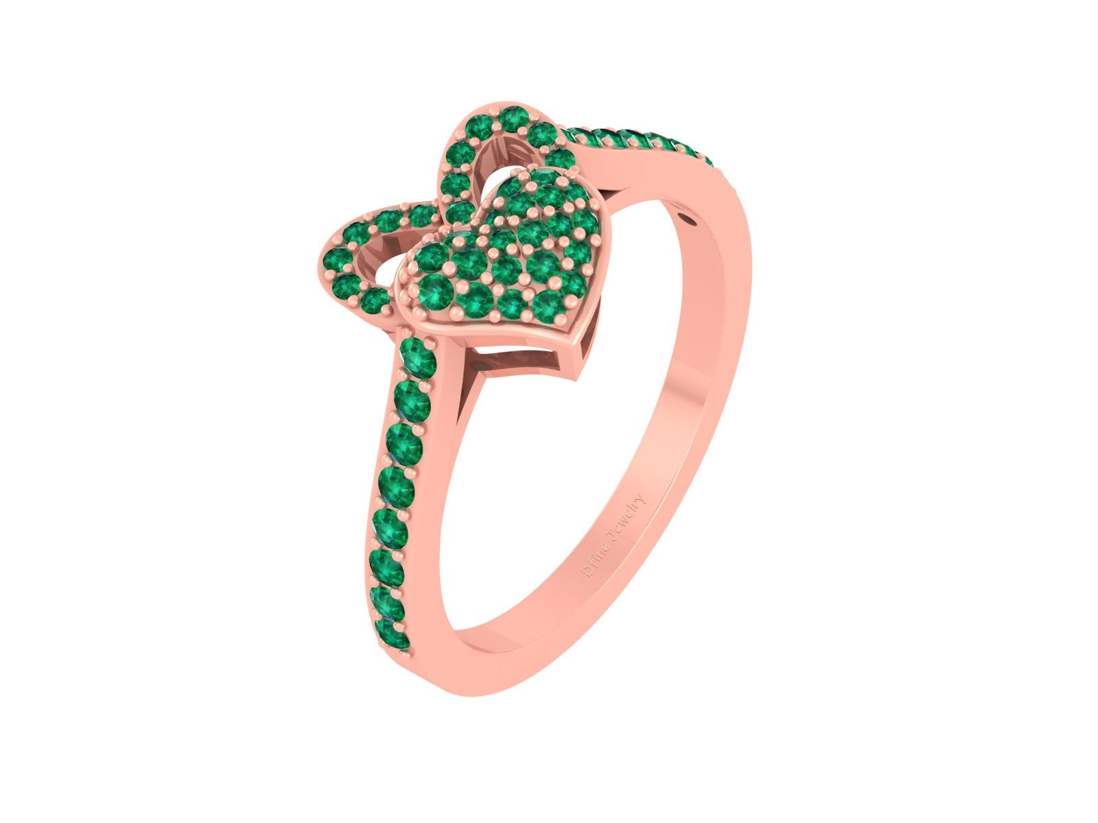 GREEN CZ DOUBLE HEART RING