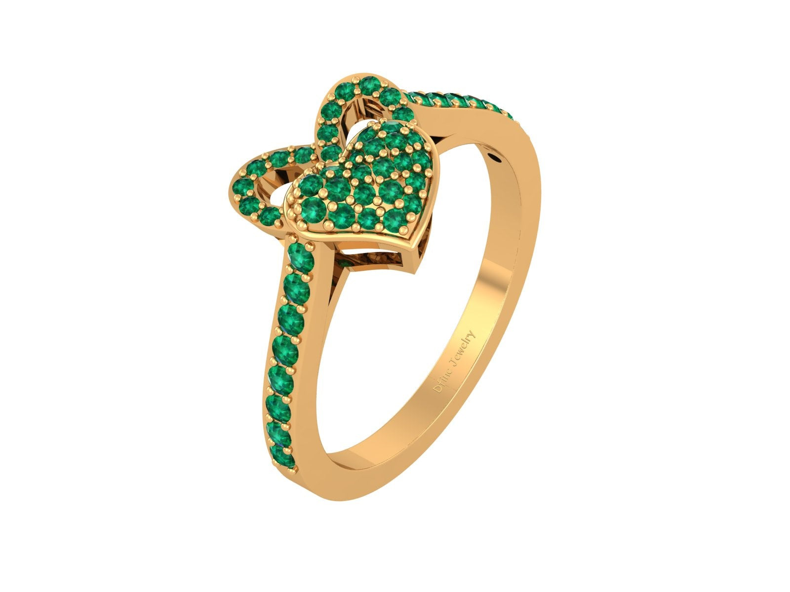 GREEN CZ DOUBLE HEART RING