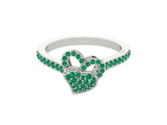 Green CZ Double Heart Ring Solid White Gold Valentine's Day Gift For Her