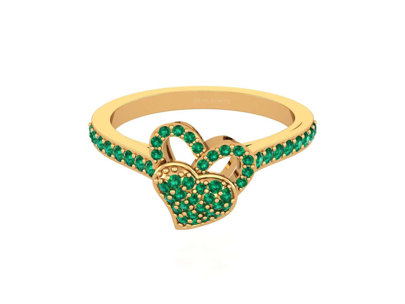 GREEN CZ DOUBLE HEART RING