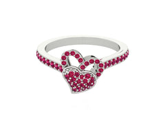 Solid 10k Gold Heart Ring Pink CZ Dual Heart Engagement Ring