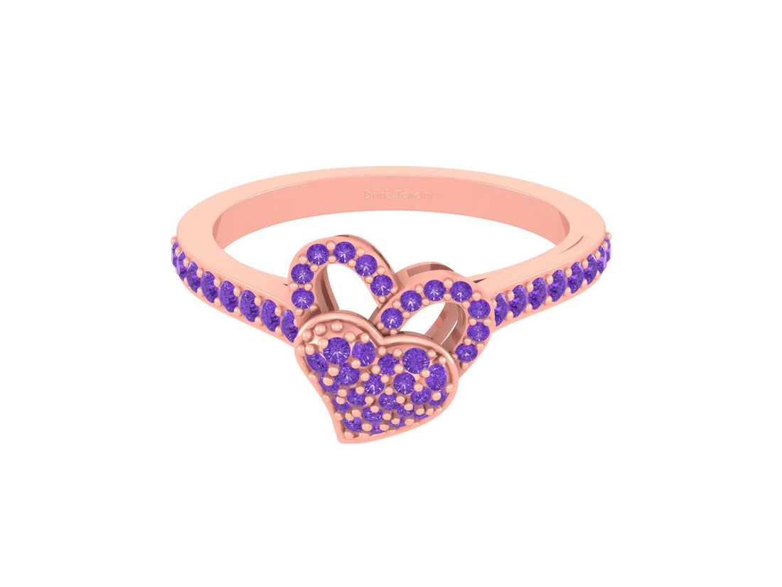 PURPLE CZ HEART ENGAGEMENT RING