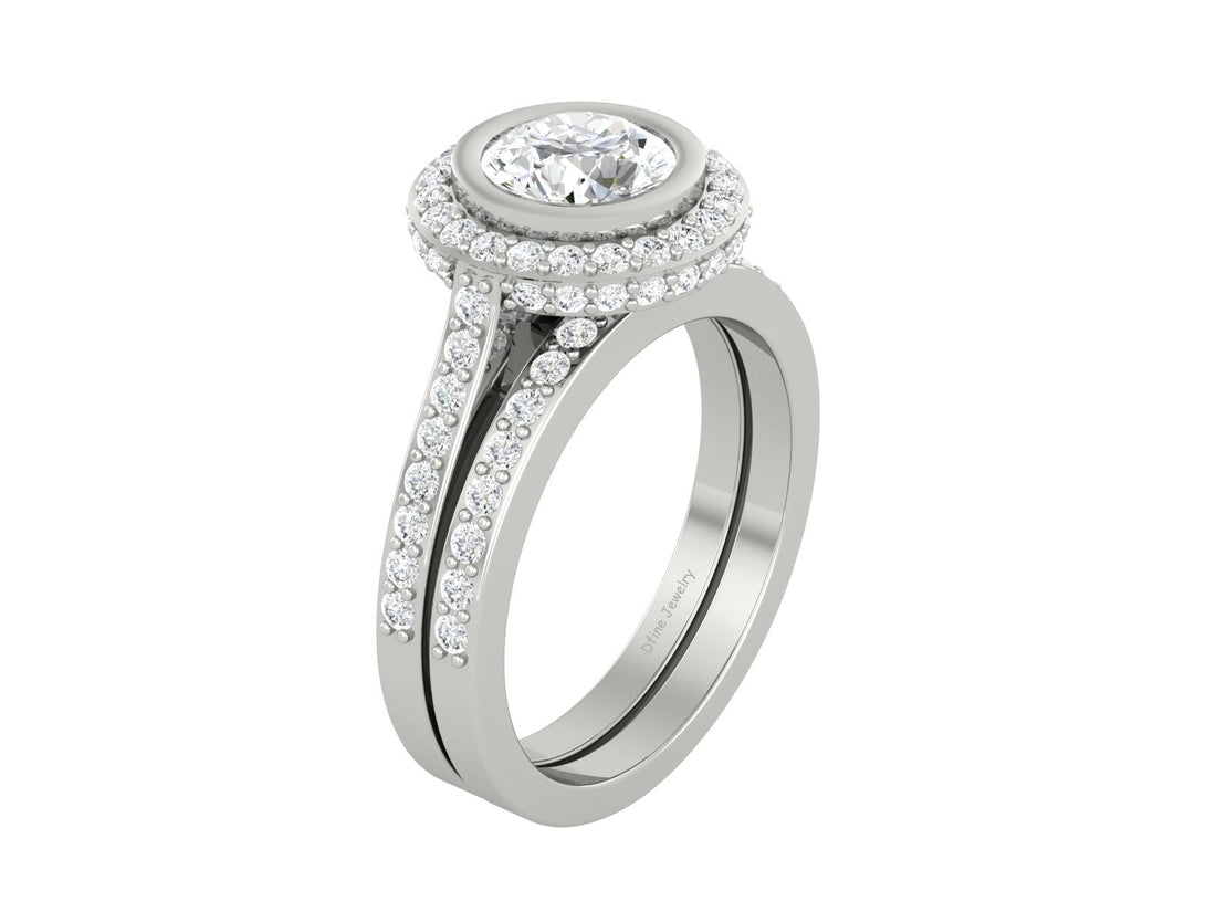 MOISSANITE HALO WEDDING RING SET