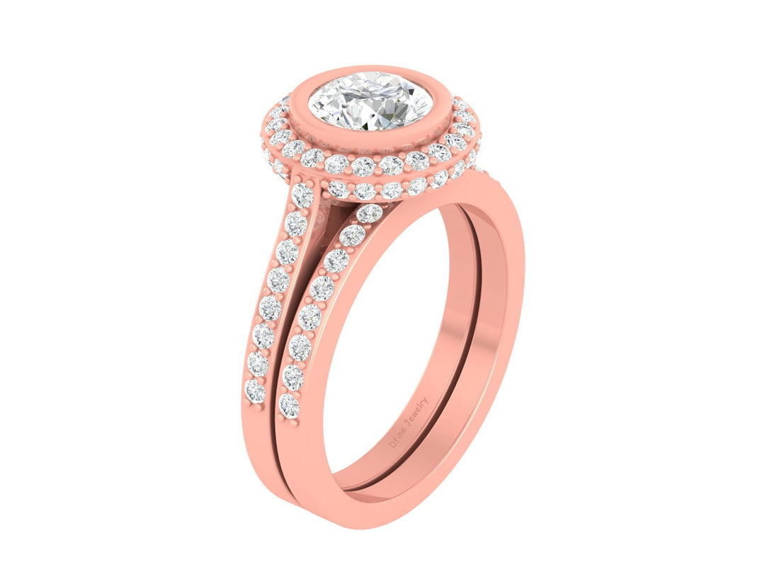 MOISSANITE HALO WEDDING RING SET