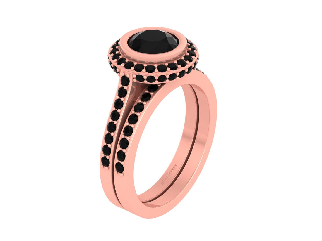 HALO ONYX BLACK ENGAGEMENT RING SET