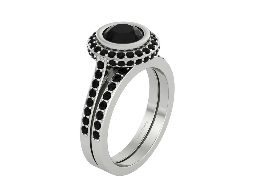 HALO ONYX BLACK ENGAGEMENT RING SET
