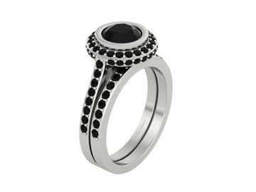 HALO ONYX BLACK ENGAGEMENT RING SET