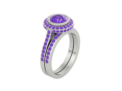 Zelda Inspired Engagement Ring Set Purple Amethyst Halo Wedding Rings
