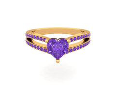 Purple Amethyst Engagement Ring Split Shank Heart Ring Solid Gold