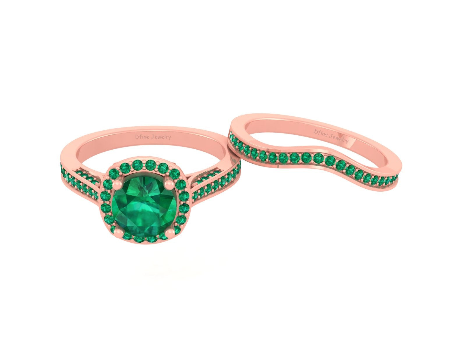 EMERALD HALO WEDDING RING SET