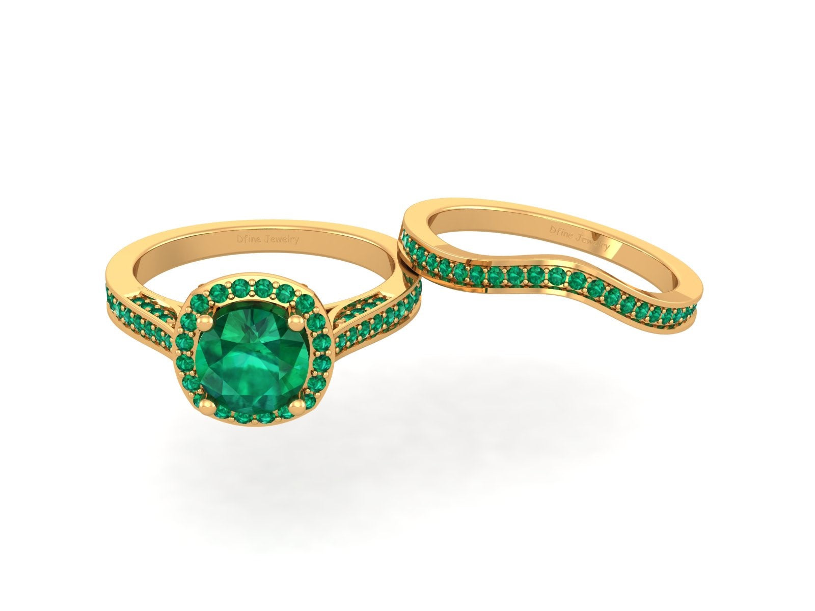 EMERALD HALO WEDDING RING SET