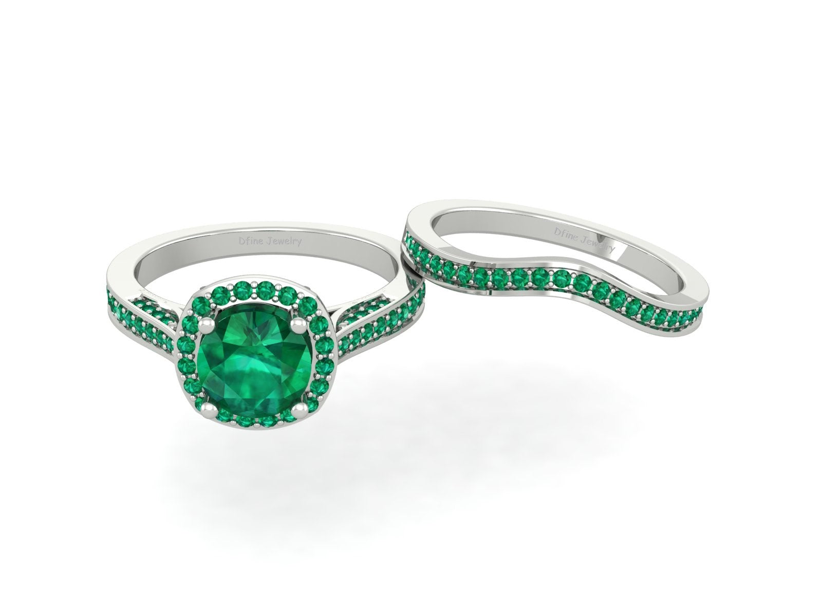 EMERALD HALO WEDDING RING SET