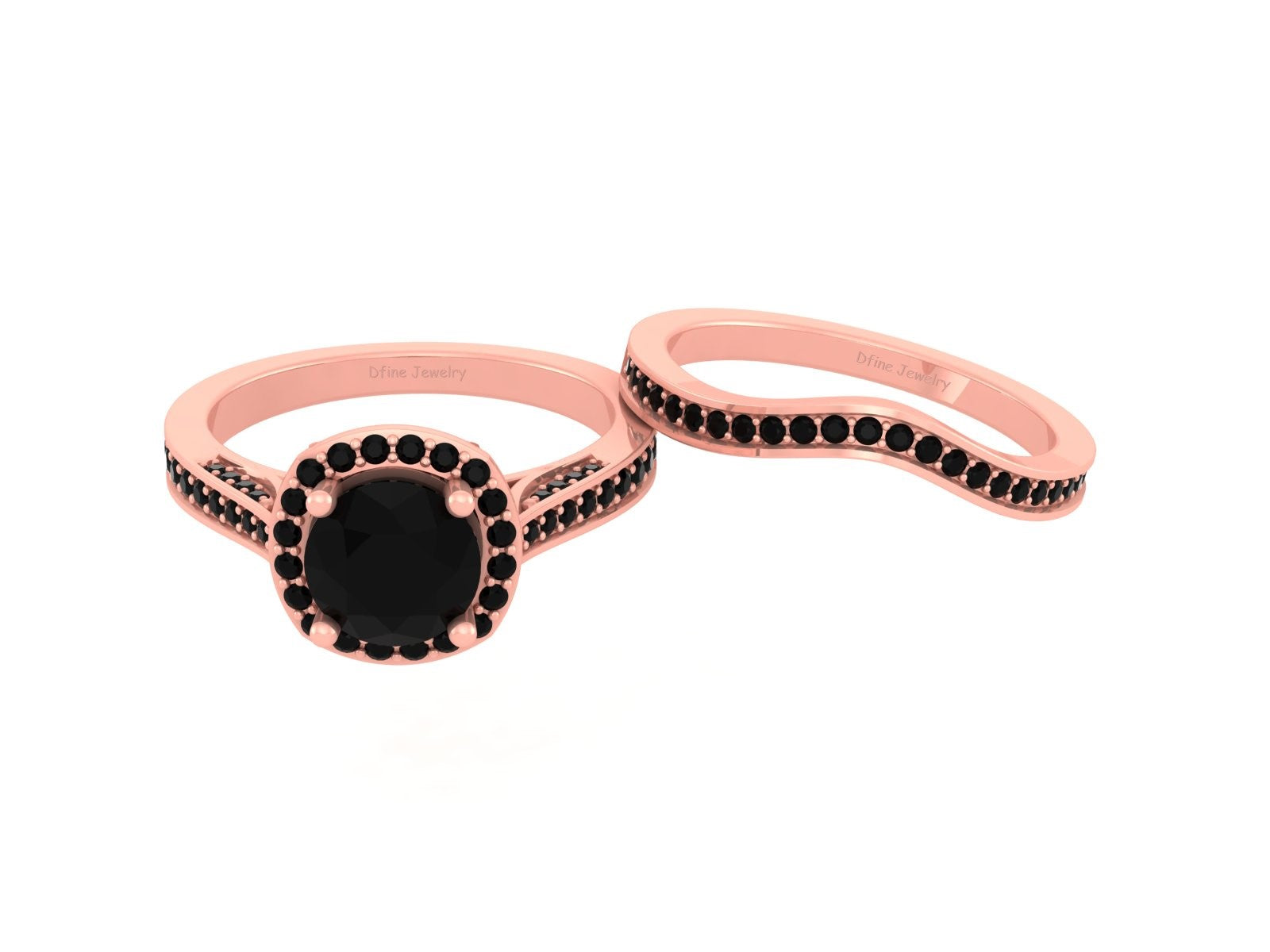 BLACK ONYX HALO WEDDING RING SET