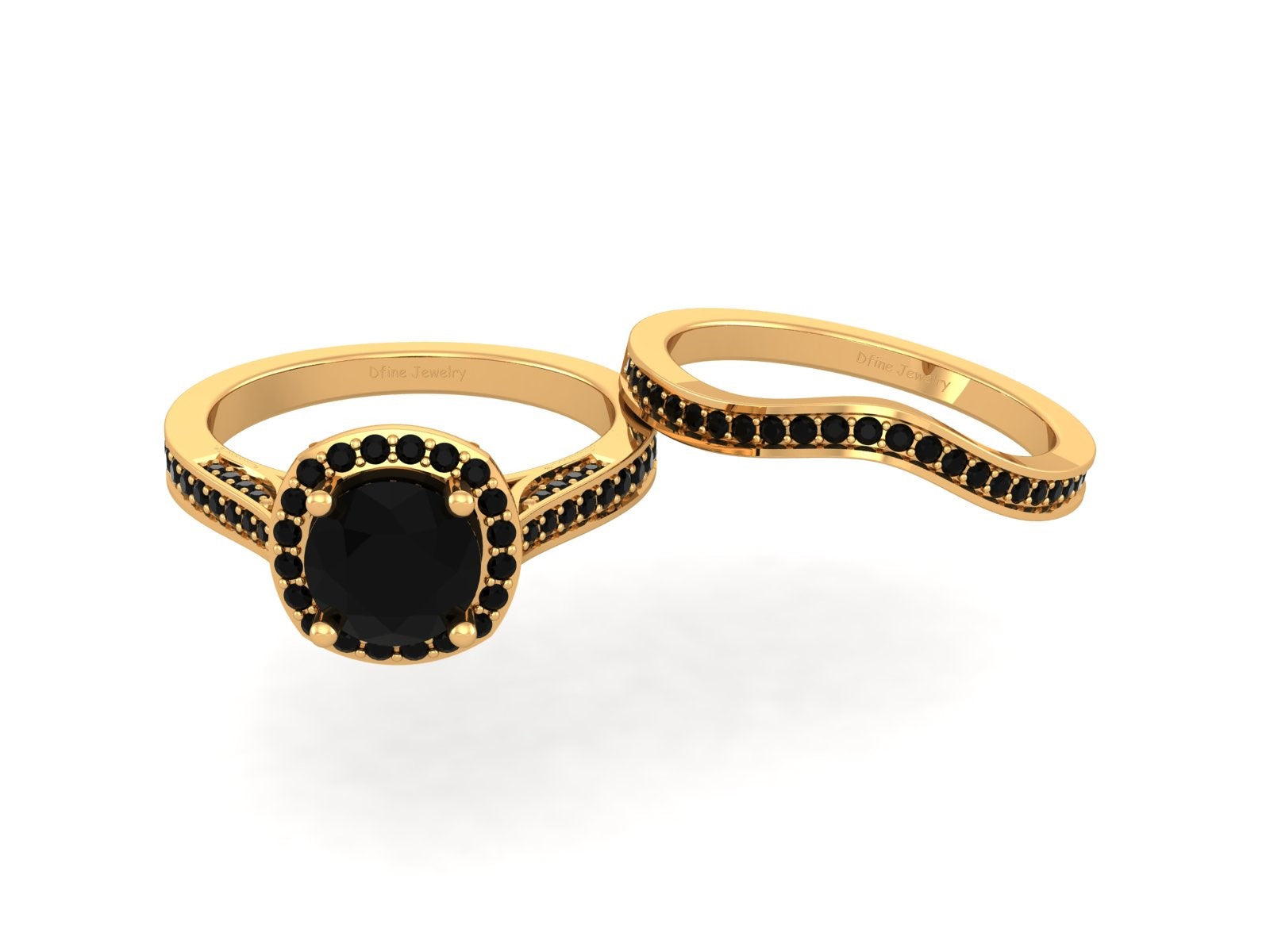 BLACK ONYX HALO WEDDING RING SET