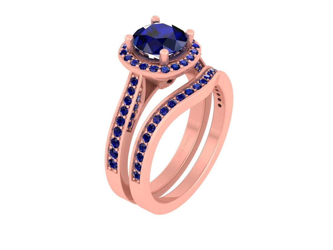 HALO SAPPHIRE ENGAGEMENT RING SET