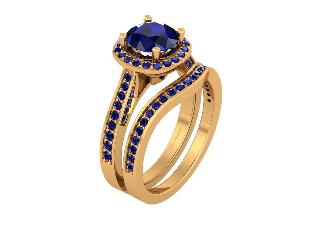 HALO SAPPHIRE ENGAGEMENT RING SET