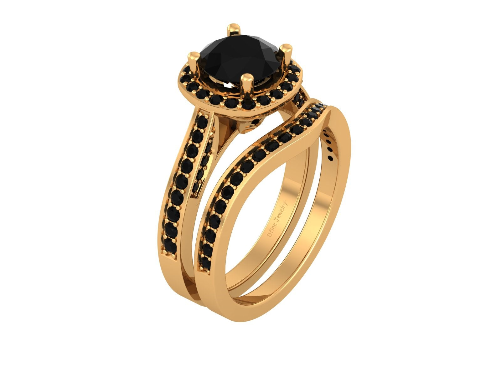 BLACK ONYX HALO WEDDING RING SET