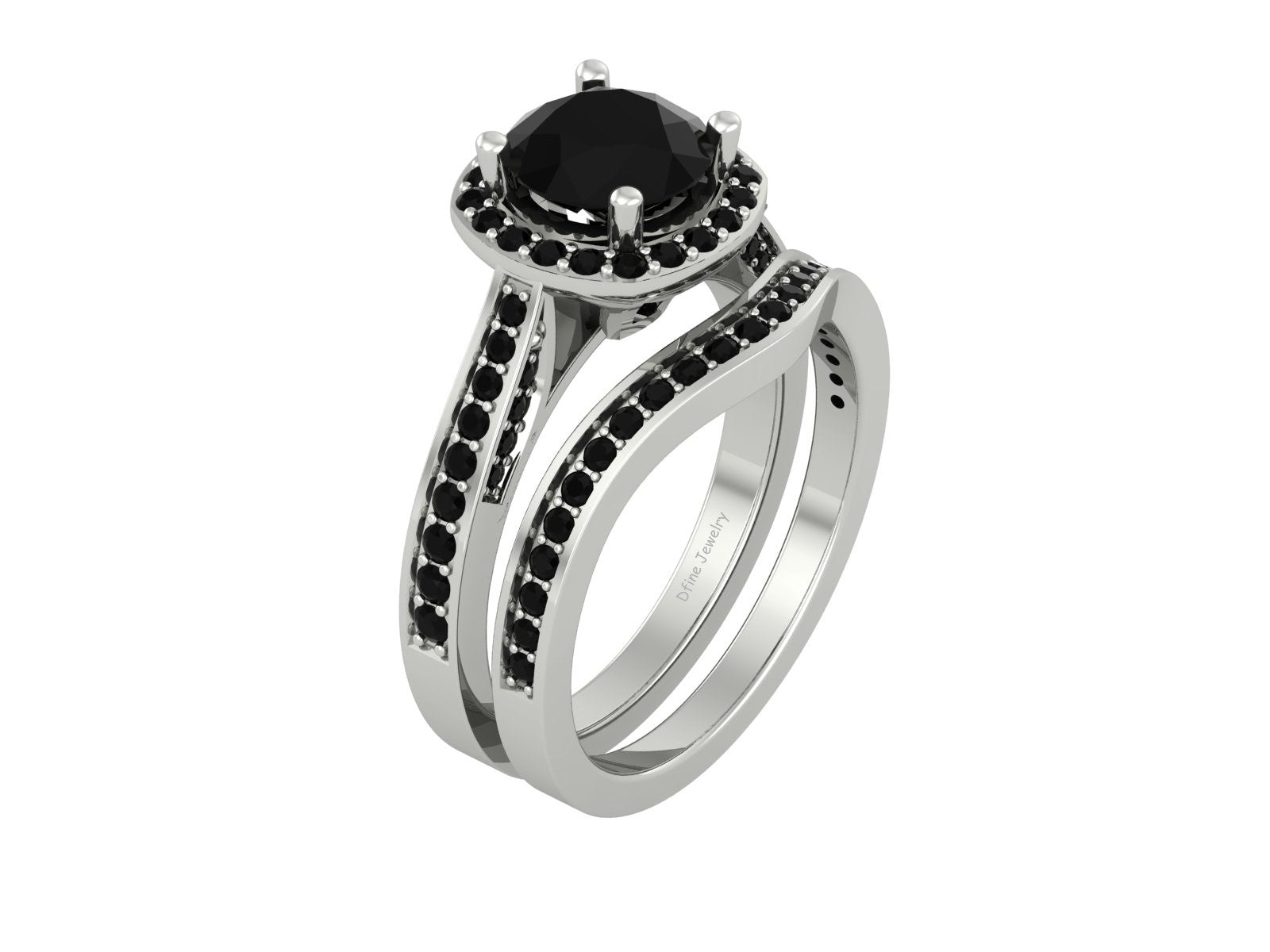BLACK ONYX HALO WEDDING RING SET