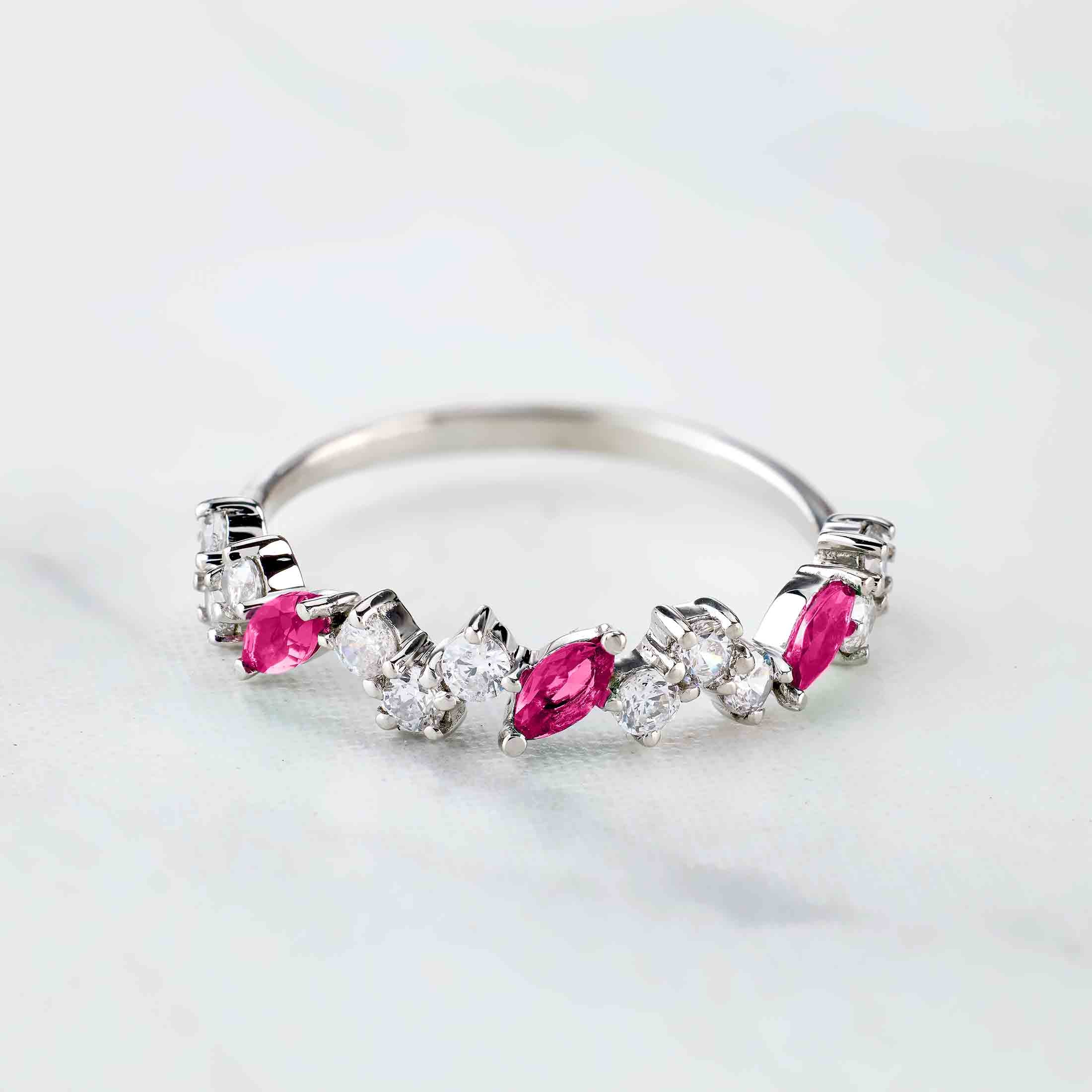 Ruby Wedding Band for Women Promise Anniversary Bands Gift